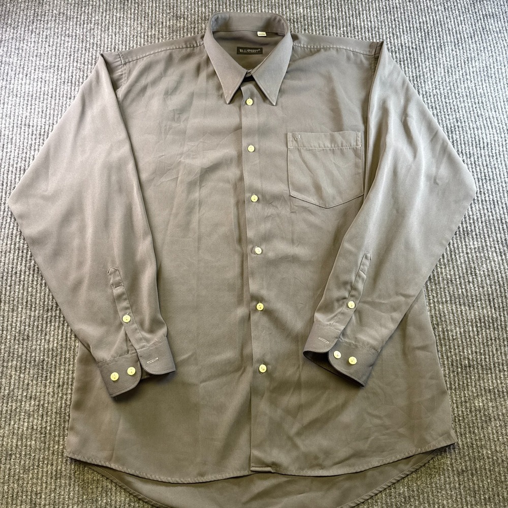 Wall Street Mens XL Gray Button Front Dress Shirt Long Sleeve Career Office